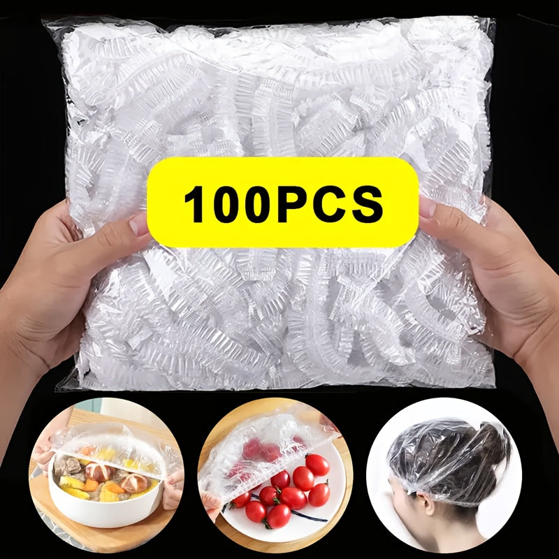 100 Pieces Elastic Plastic Food Covers Disposable Safe for Food Preservation