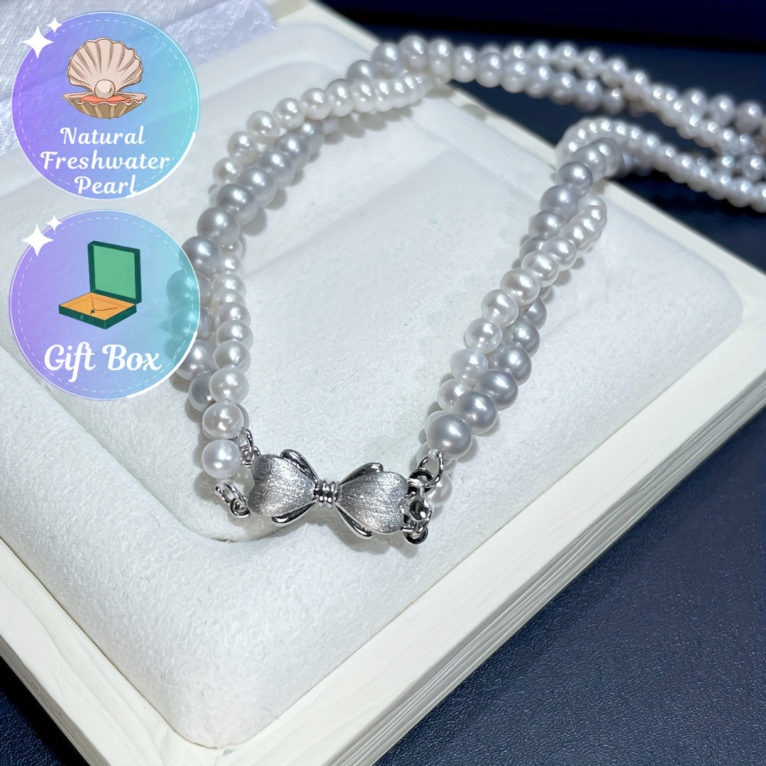 Freshwater Pearl Necklace Double Layer Natural Stone Elegant Jewelry for Weddings and Holidays