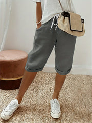 Plus Size Women’s Solid Drawstring Deck Pants Casual Elastic Waist Summer