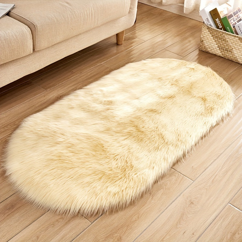 Super Soft Faux Sheepskin Oval Rug Plush Fluffy Floor Mat for Living Room Bedroom