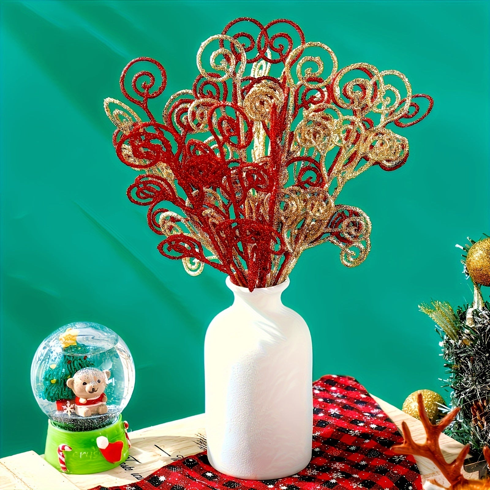 12-Pack Red Candy Circle Leaves Artificial Pine Tree Topper for Christmas and Eid