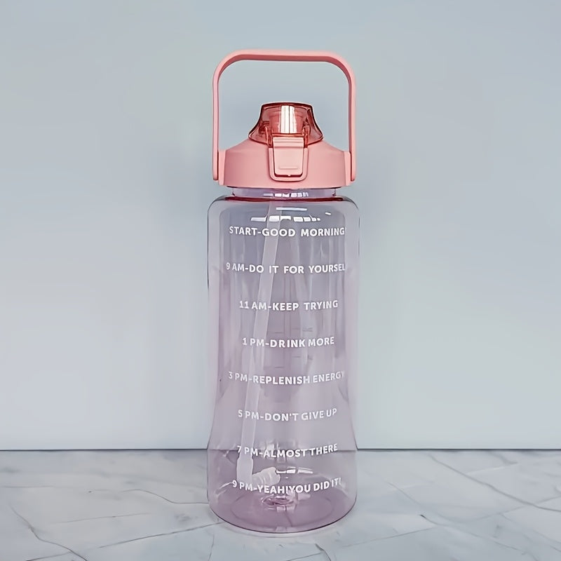 Sports Water Bottle with Straw and Time Marker, Durable Plastic, 24oz for Workout and Camping