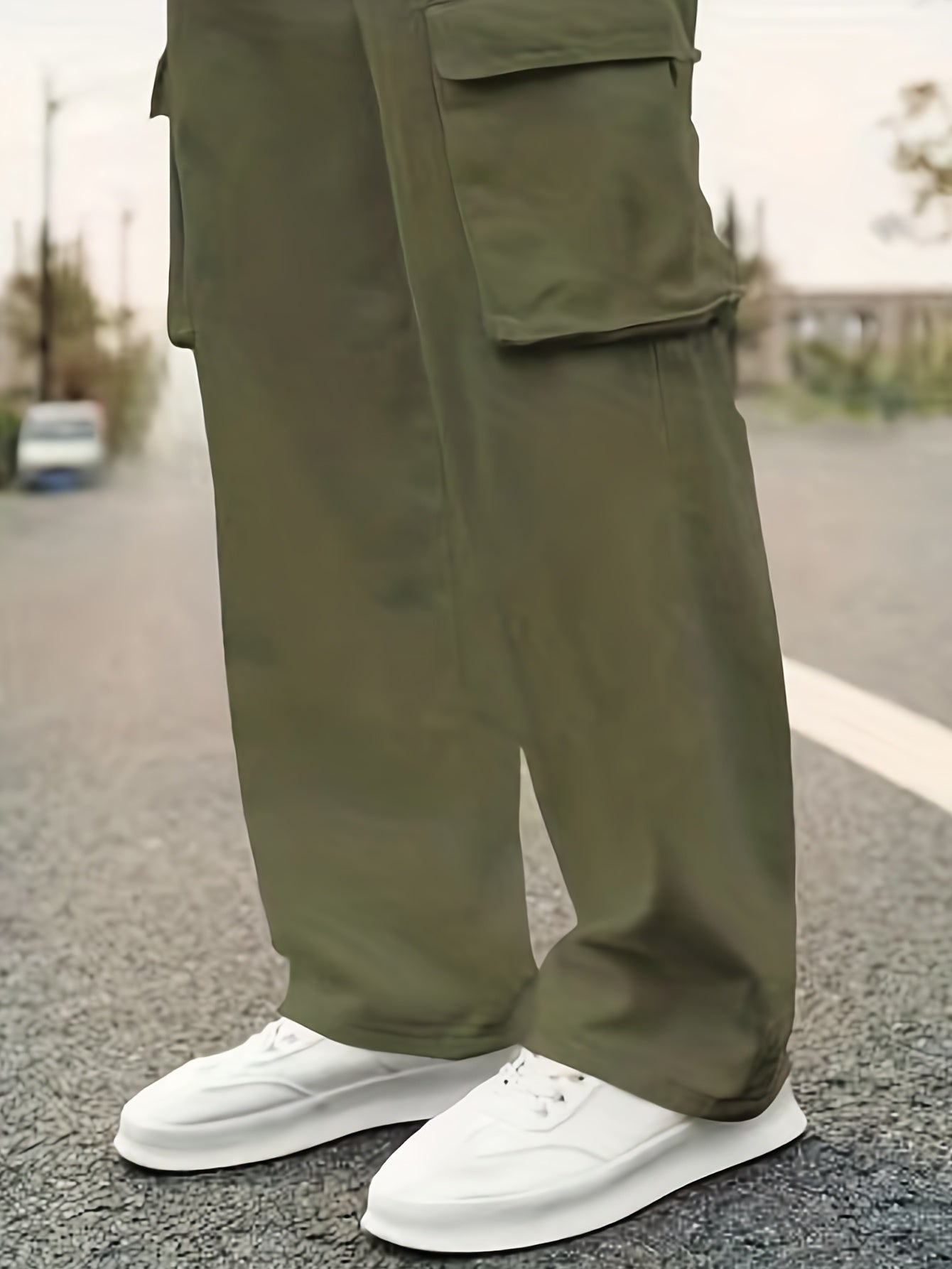 Plus Size Cargo Joggers for Men Autumn Winter Solid Woven Fabric Drawstring Regular Fit