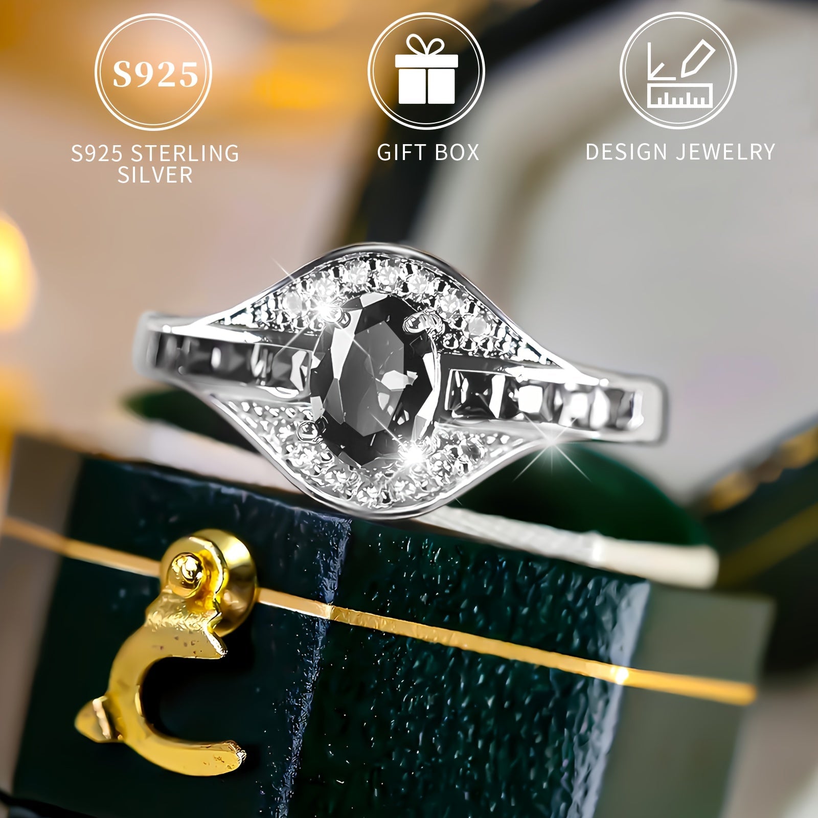Qora sintetik kubik zirkoni bilan zamonaviy "Ishonch Ko'zi" uzuk, sterling kumushdan tayyorlangan, gippoallergen va nikel-free, to'ylar, partiyalar va Sevgililar kuni kabi maxsus tadbirlar uchun mukammal - Sovg'a qutisi bilan birga keladi.