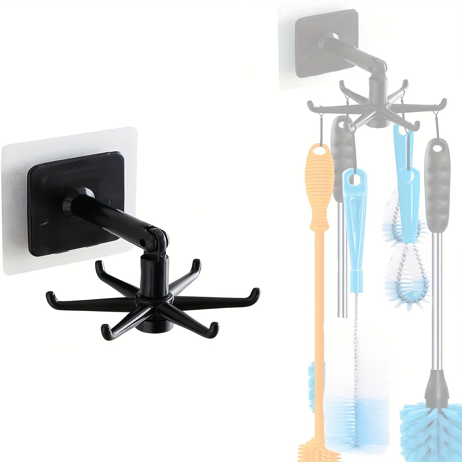 Kitchen Cutlery Rack with 6 Claw Hooks, Self-Adhesive Wall Hanger, Rotating