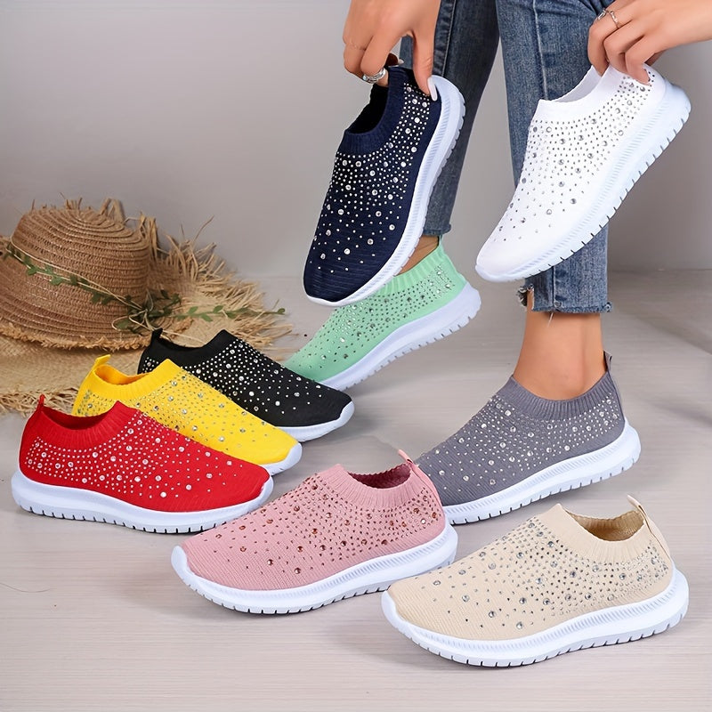 Women's Solid Color Round Toe Slip-On Casual Sneakers All-Season Fabric