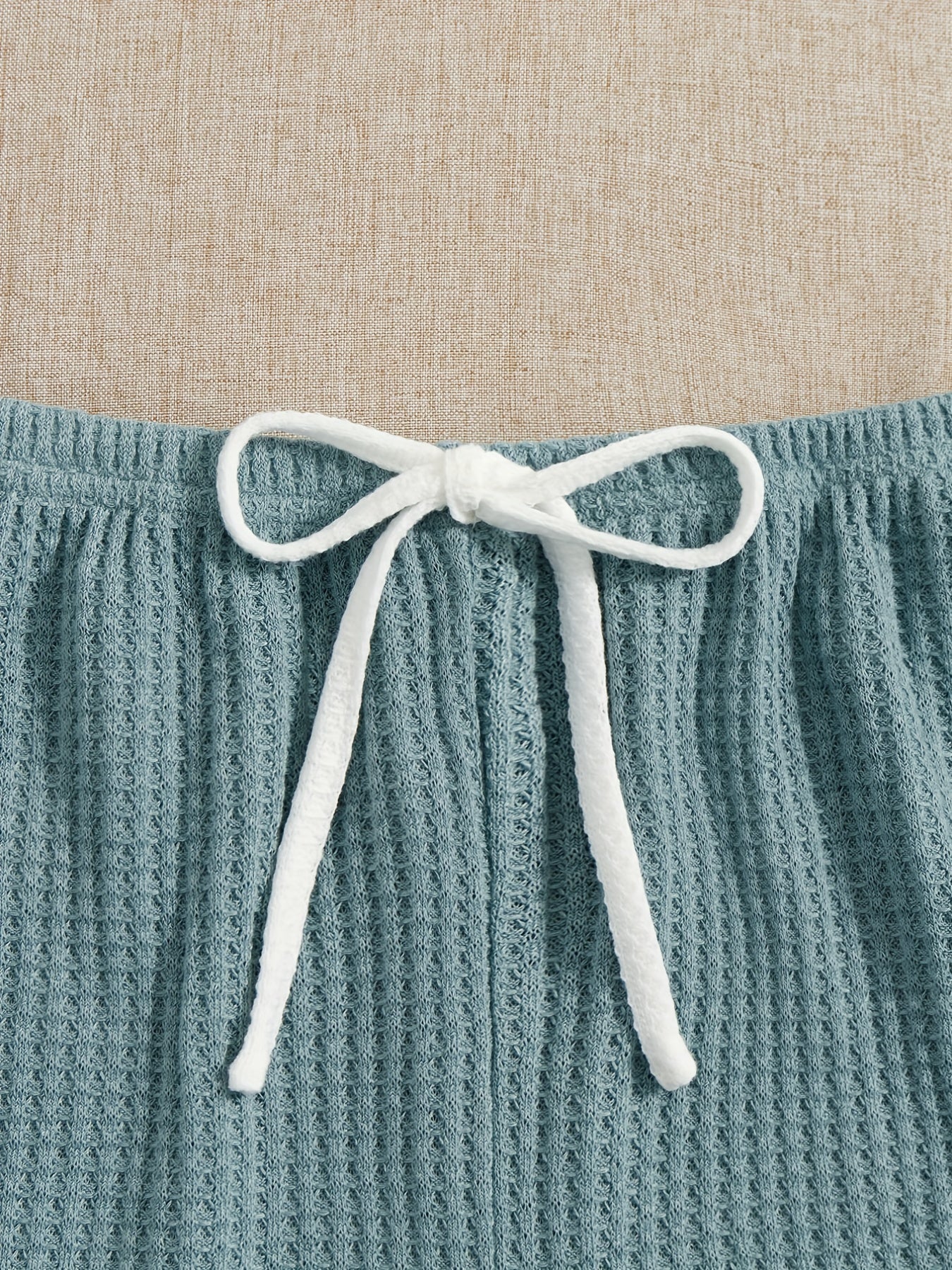 Women's Waffle Pajama Set Tank Top and Shorts Solid Color Micro Elasticity Sleepwear