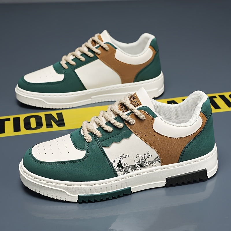 Men's Vintage Preppy Casual Sneakers with Cartoon Pattern Non-Slip Thick Sole