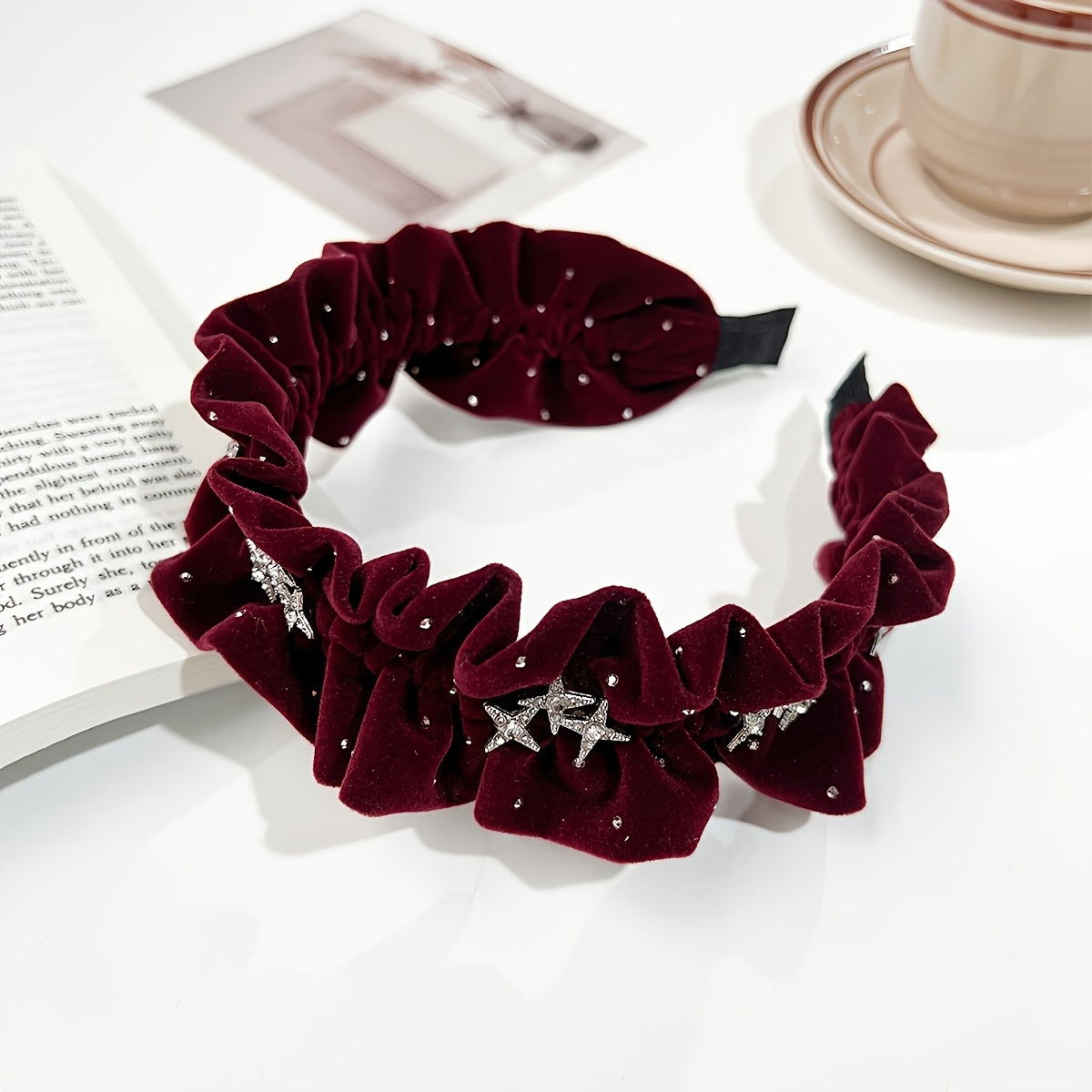 Black Velvet Headband with Rhinestones for Weddings and Formal Events