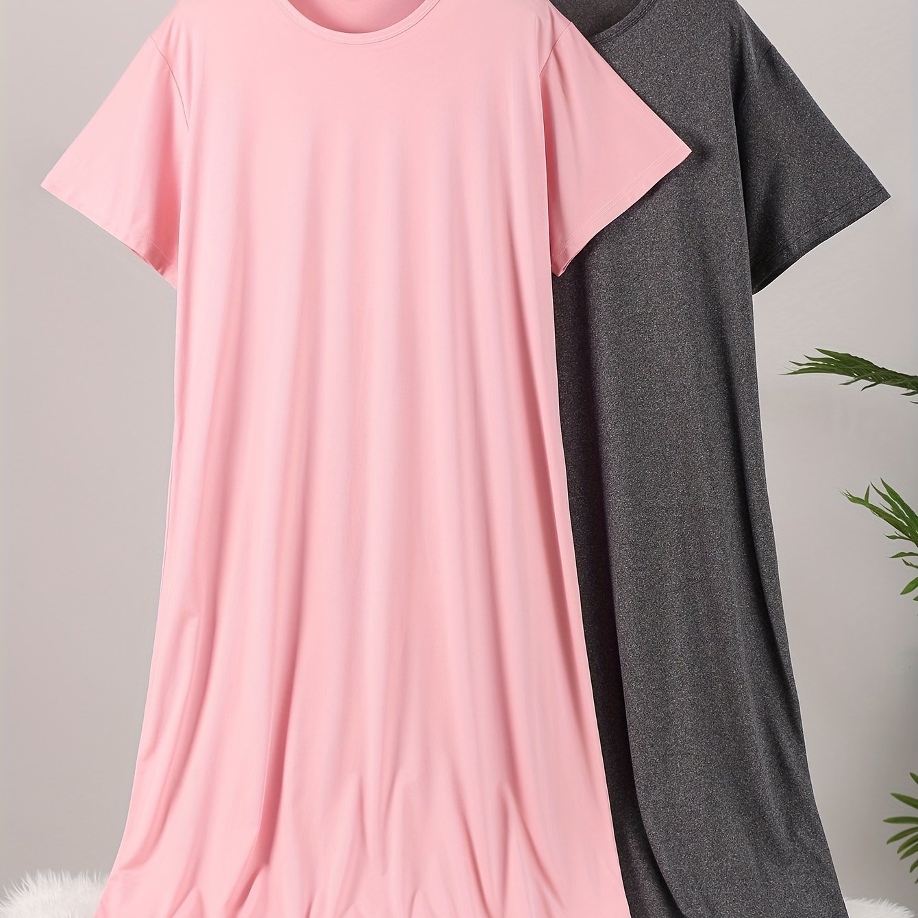 Женский комплект ночной одежды больших размеров, короткий рукав, однотонный ночной костюм