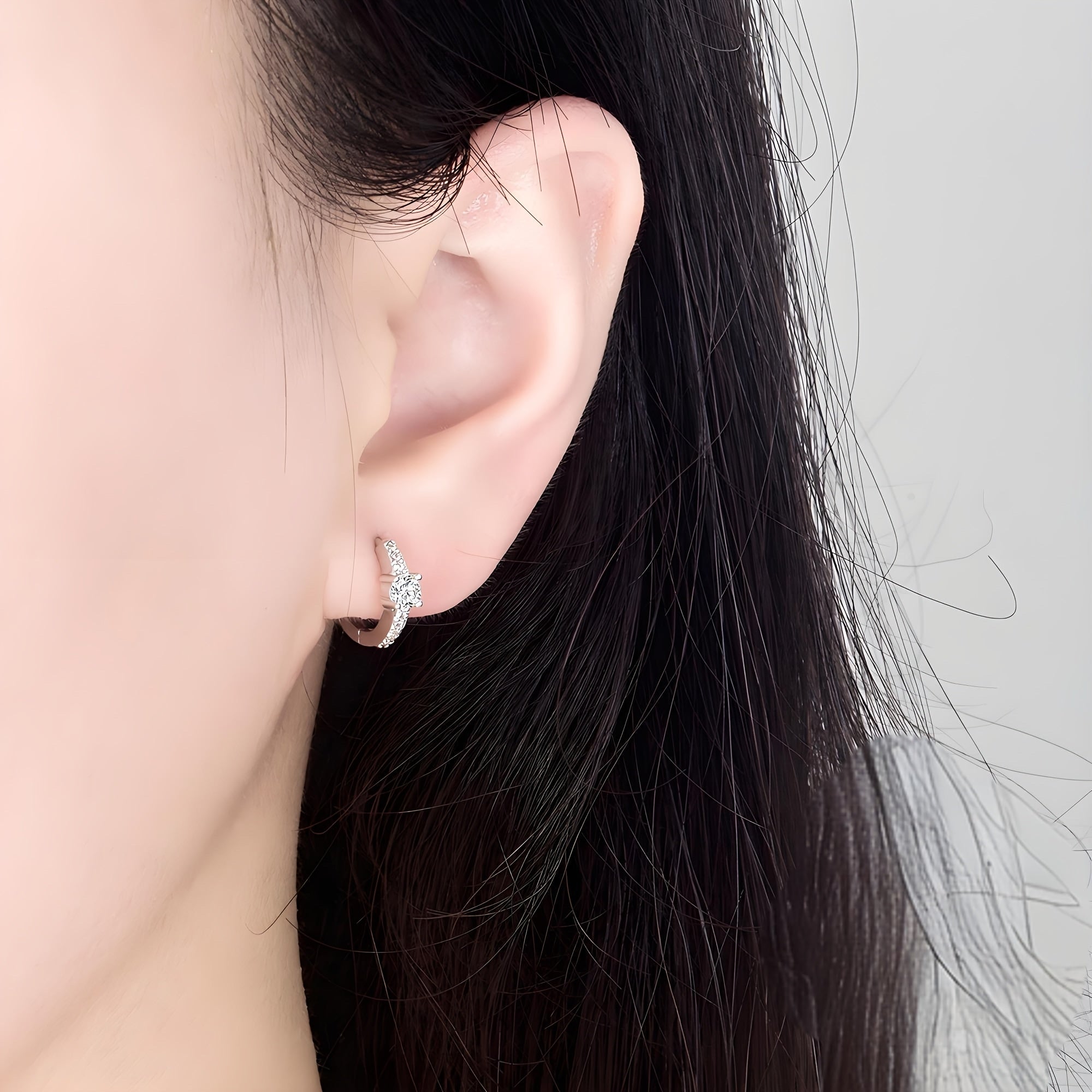 Retro-Inspired S925 Silver Earrings Rhinestone Round Hollow Center Jewelry for Women