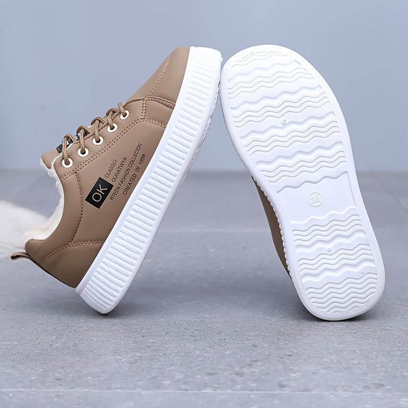Women's Plush-Lined Synthetic Casual Sneakers Winter Warmth Thick Sole
