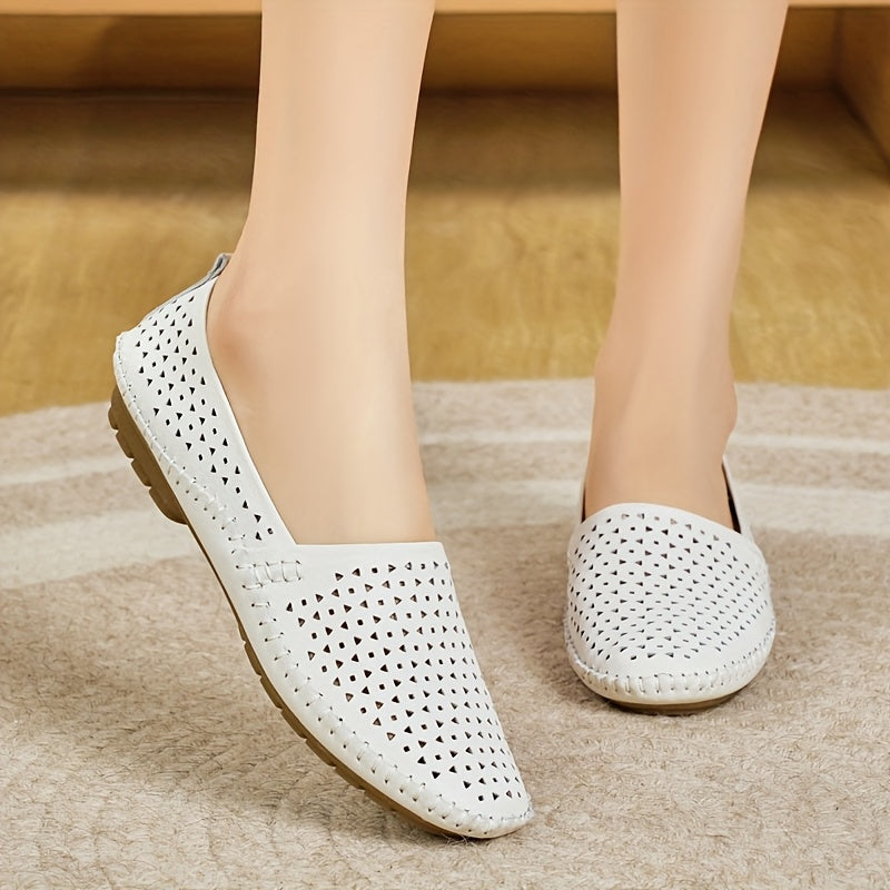 Women's Breathable Slip-On Loafers Casual Solid Color Hollow-Out Shoes