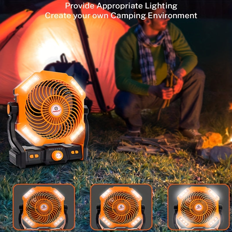 Qayta tiklanadigan portativ ventilyator LED chiroq bilan, yuqori shamol, USB orqali zaryadlash, sayohat, baliq ovlash, ichki foydalanish uchun osib qo‘yish mumkin