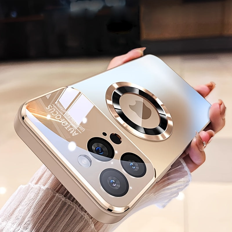 Luxury Glass Phone Case for iPhone 15 Pro Max with Camera Lens Protection Wireless Charging Drop-Proof Ultra-Thin