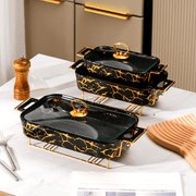 Ceramic Casserole Dish with Lid and Iron Stand for Kitchen, Parties, Restaurants