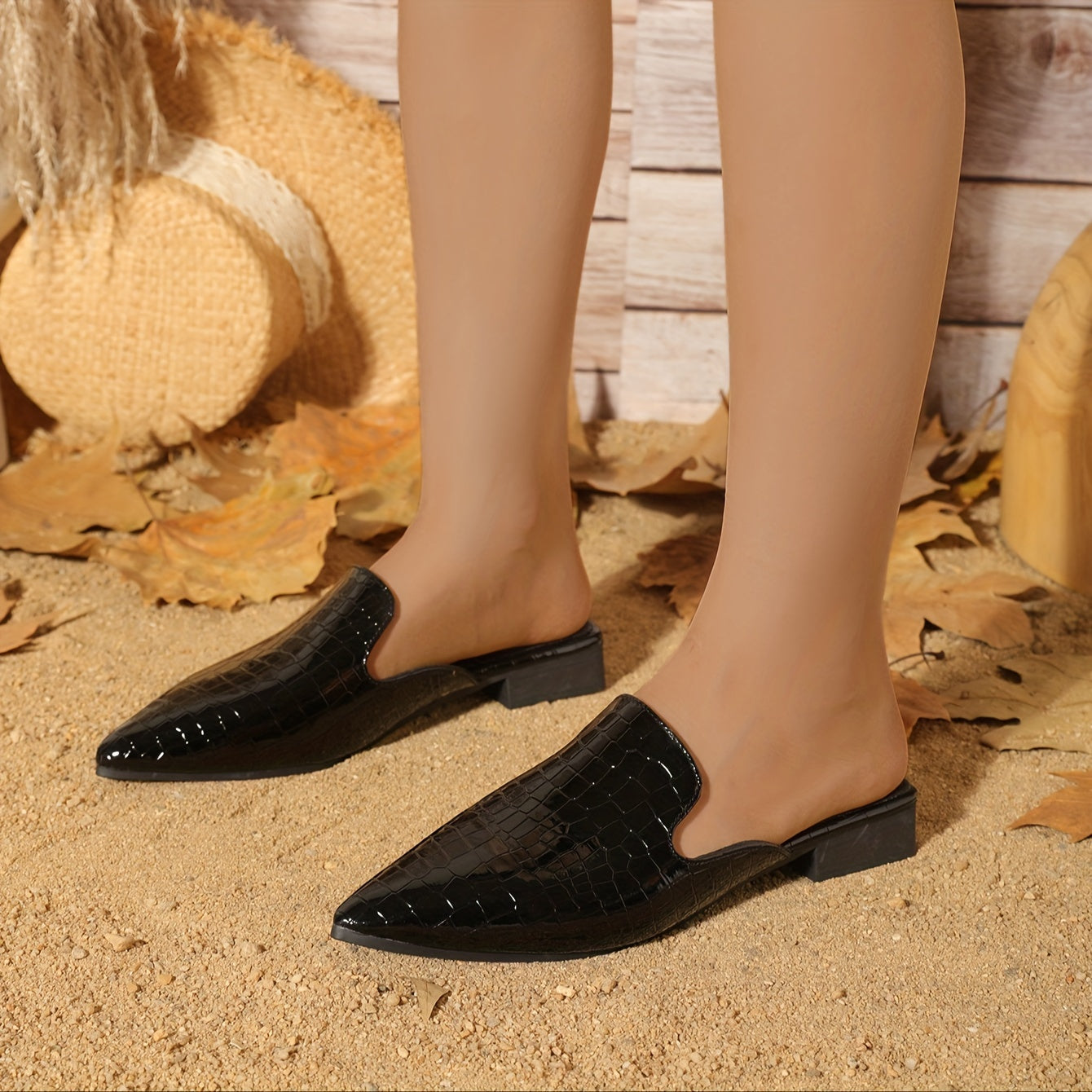 Women's Pointed Toe Mules Flat Shoes Slip-On Backless Loafers