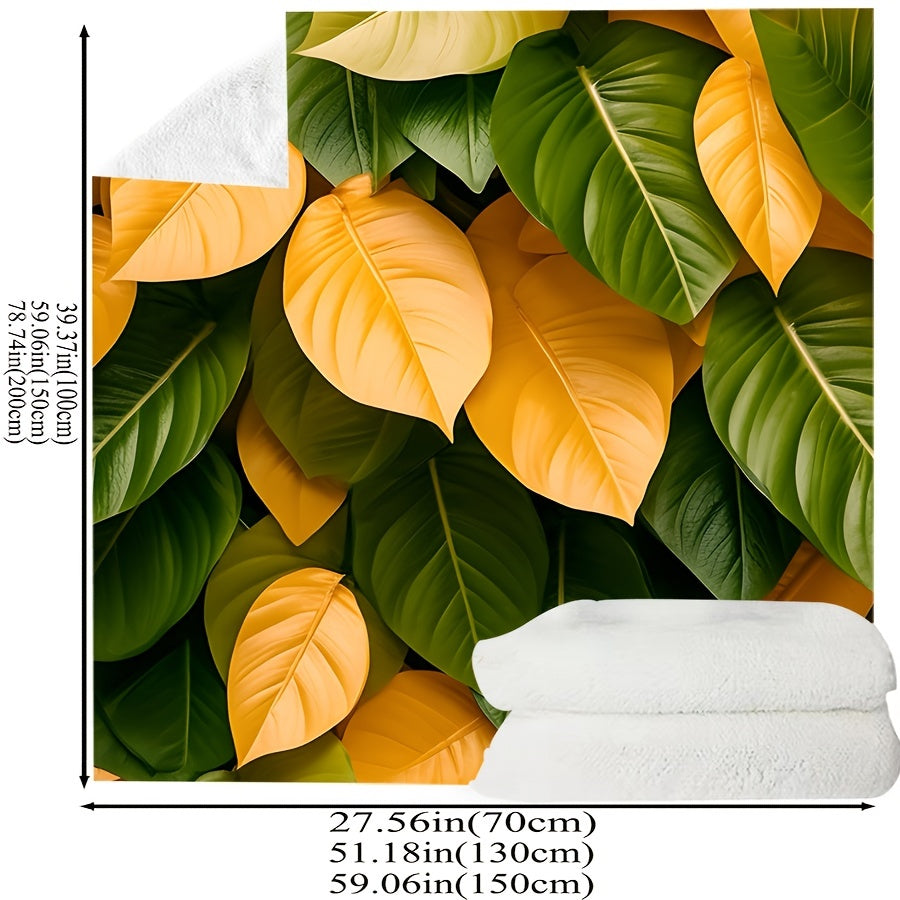 3D Leaf Print Flannel Blanket for Sofa Bed Travel Cozy Throw