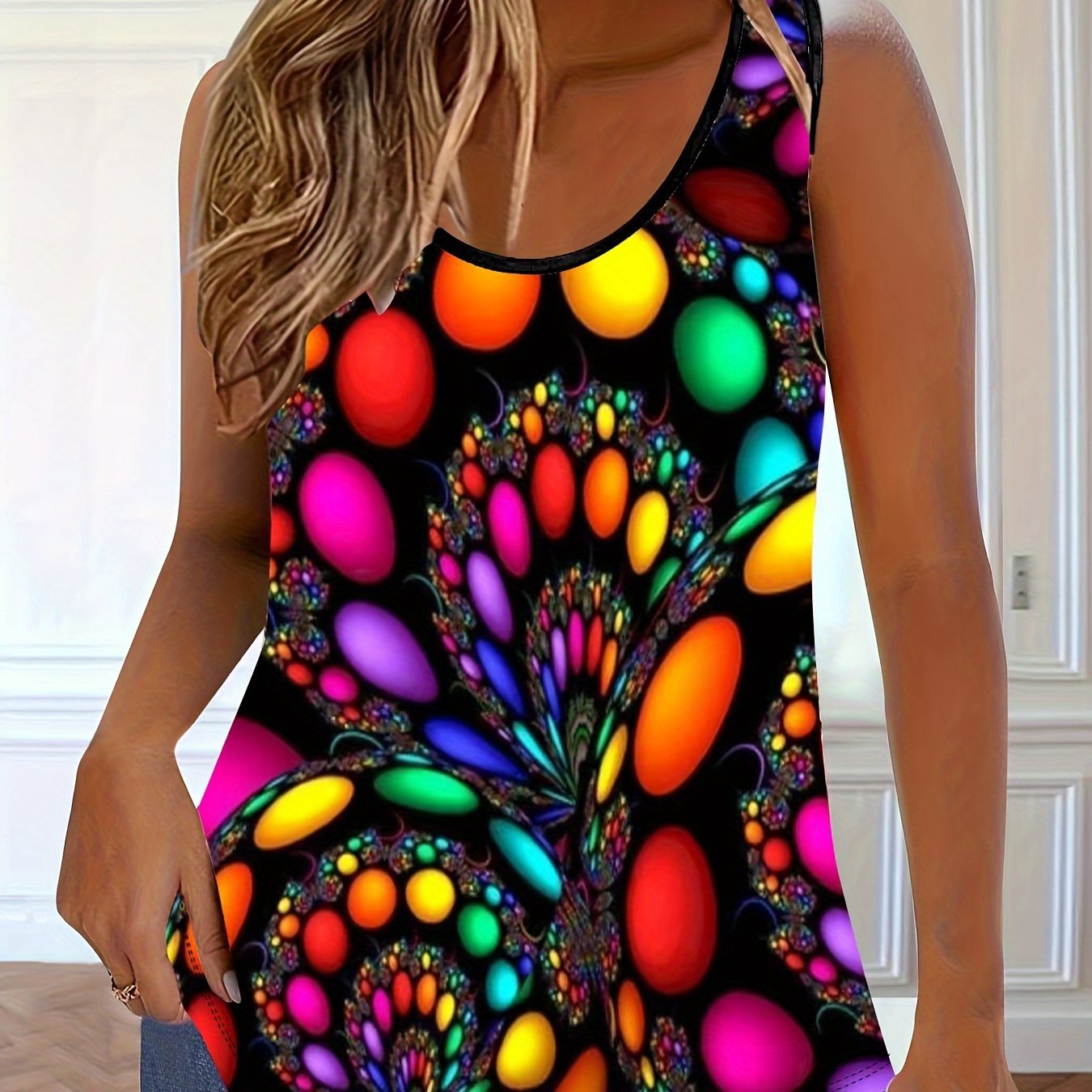 Женская майка без рукавов с цветочным принтом plus size черная летняя повседневная блузка