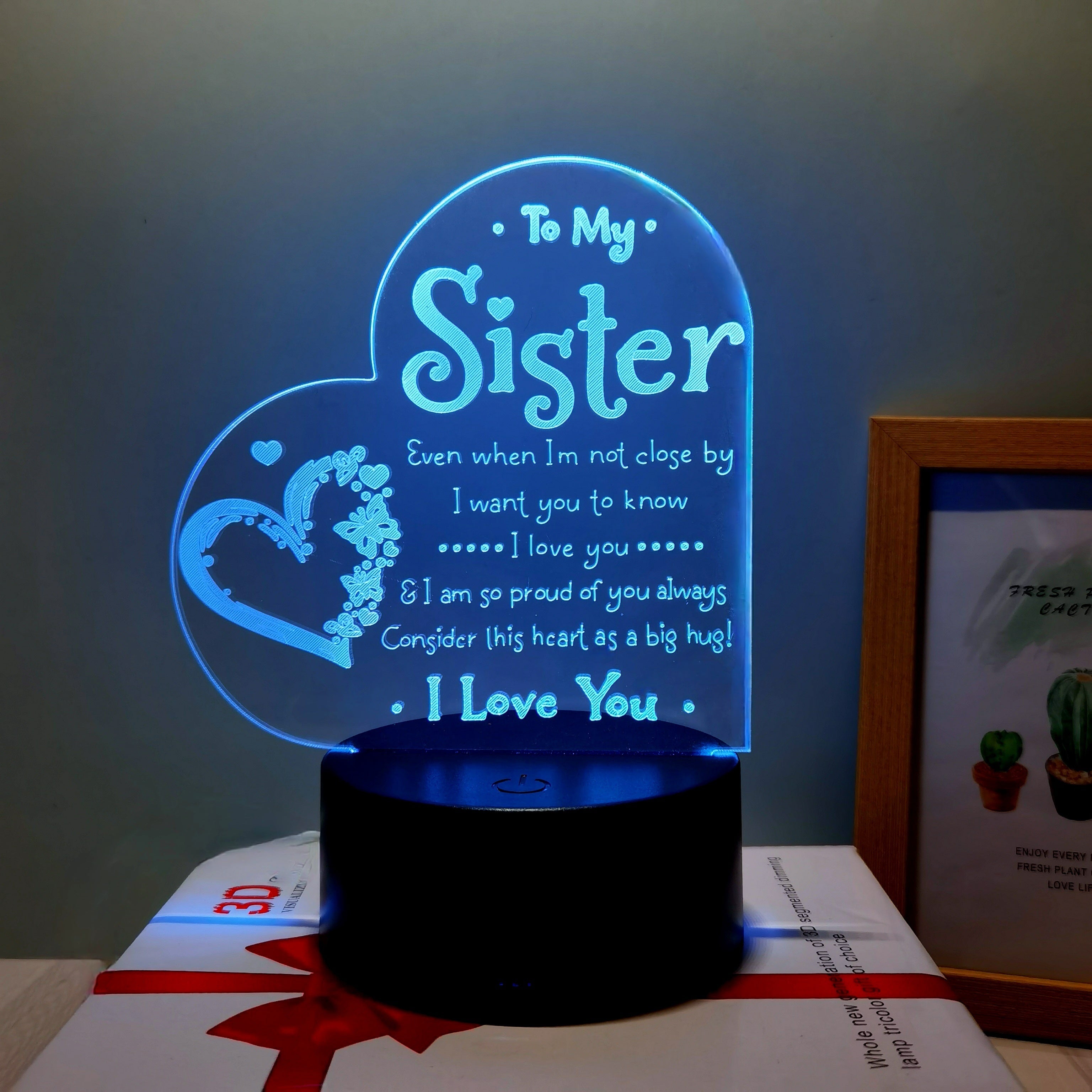 3D LED Night Light for Sister USB Powered Bedside Lamp Love Message Decoration Indoor Gift Black Beige