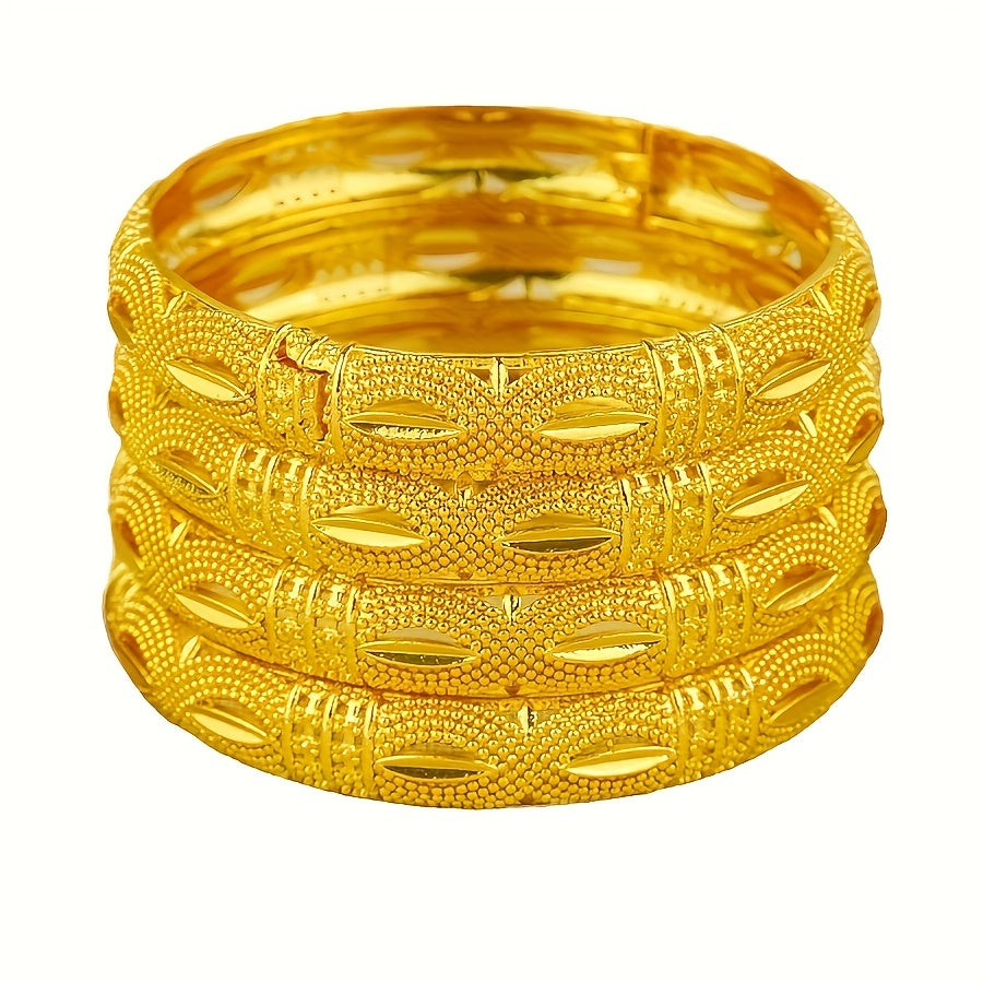 Set of 4 Gold Plated Copper Bangles Open Cuff Jewelry for Women Weddings Parties