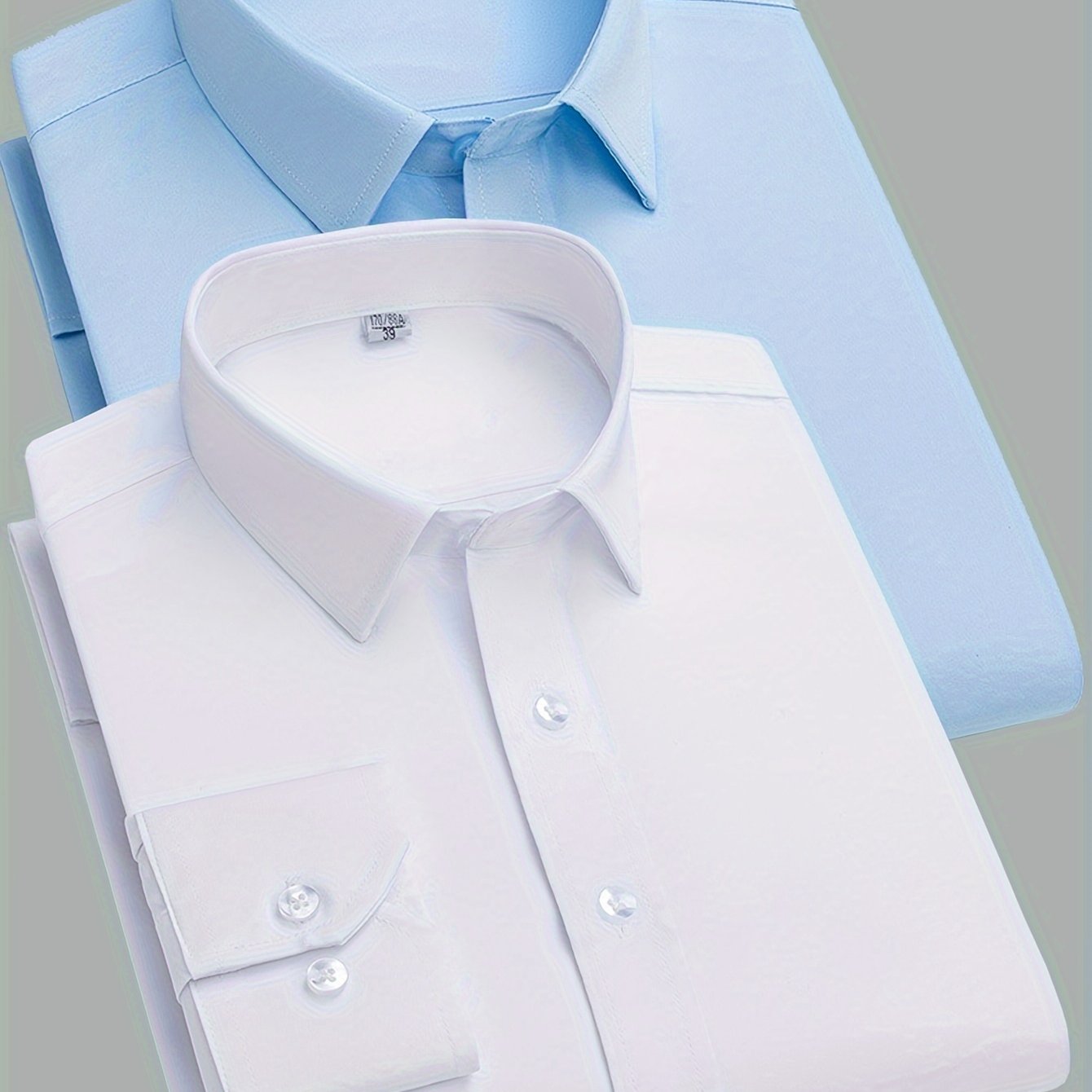 Men's Work Style Polyester Dress Shirts Set of Two Solid Color Regular Fit Long Sleeve Lapel Collar