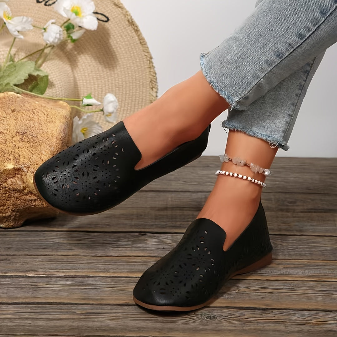 Women's Breathable Slip-On Flats with Cut-Out Design White Casual Shoes