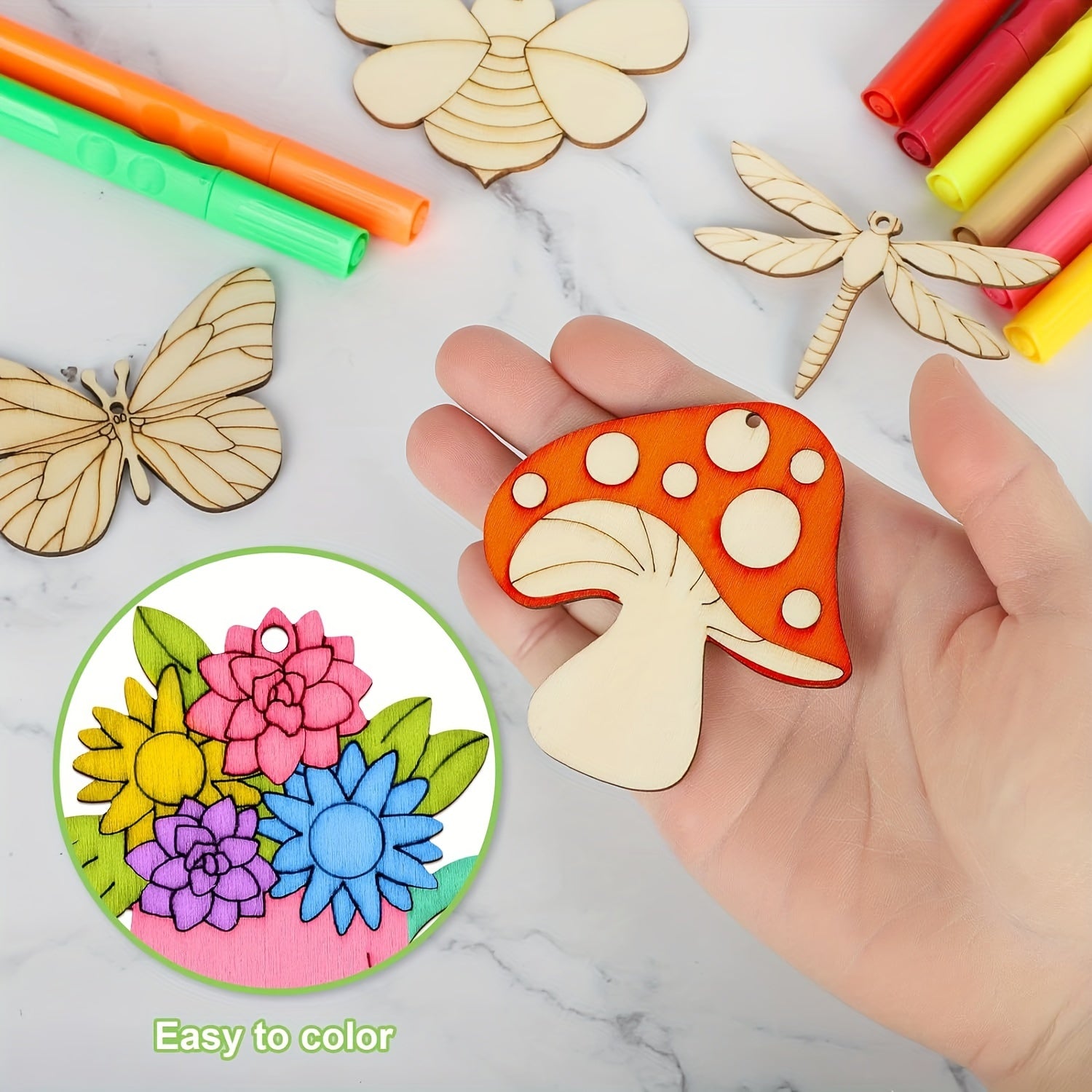 Kit de manualidades de insectos de madera para niños con bloques, bolígrafos de acuarela, piedras de fantasía y pegatinas para cumpleaños DIY
