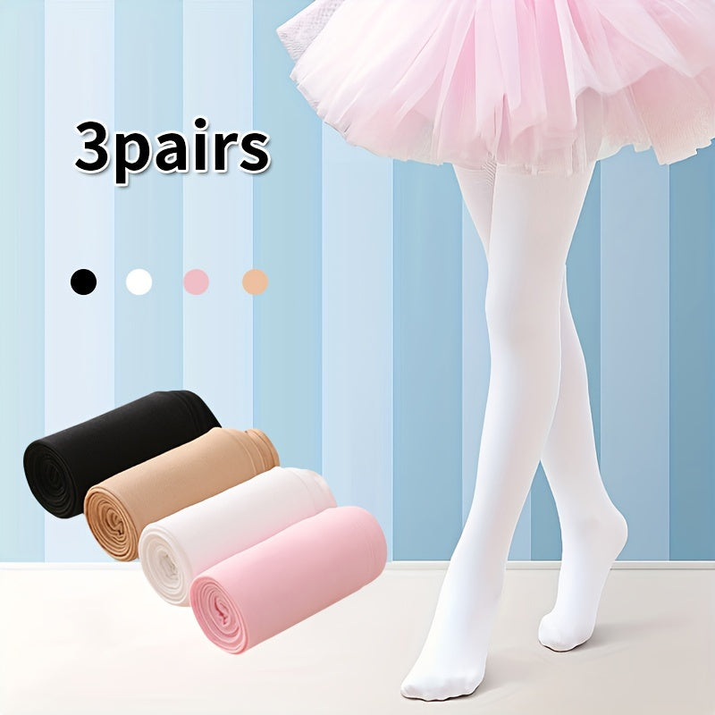 Girls' Solid Pantyhose for Ballet Dancing and Training, Spring Fall, 3 Pack