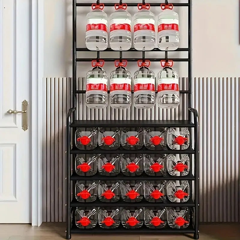 Estante para zapatos de metal de 5 capas, 8 ganchos, almacenamiento multiusos para dormitorio y baño