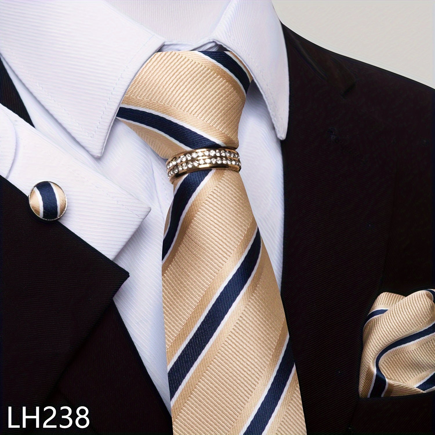 Men's Fashion Accessories Set Tie Pocket Square Handkerchief Cufflinks for Weddings Parties Business