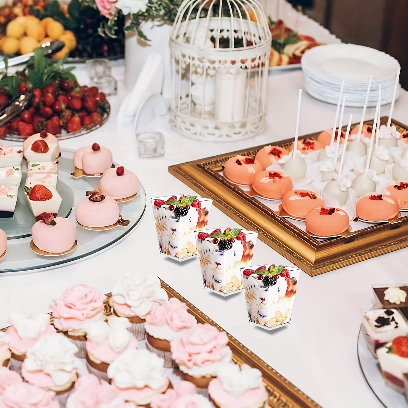 50 Pack 5-Ounce Clear Plastic Dessert Cups Square Disposable for Parties and Events