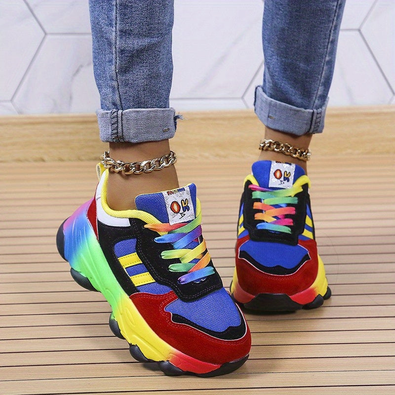 Women's Plus Size Mesh Casual Sneakers with Rainbow Soles Light-Up