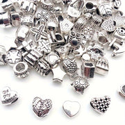 60 piezas de charms de cuentas con gran agujero y grabadas en aleación de zinc para hacer joyería