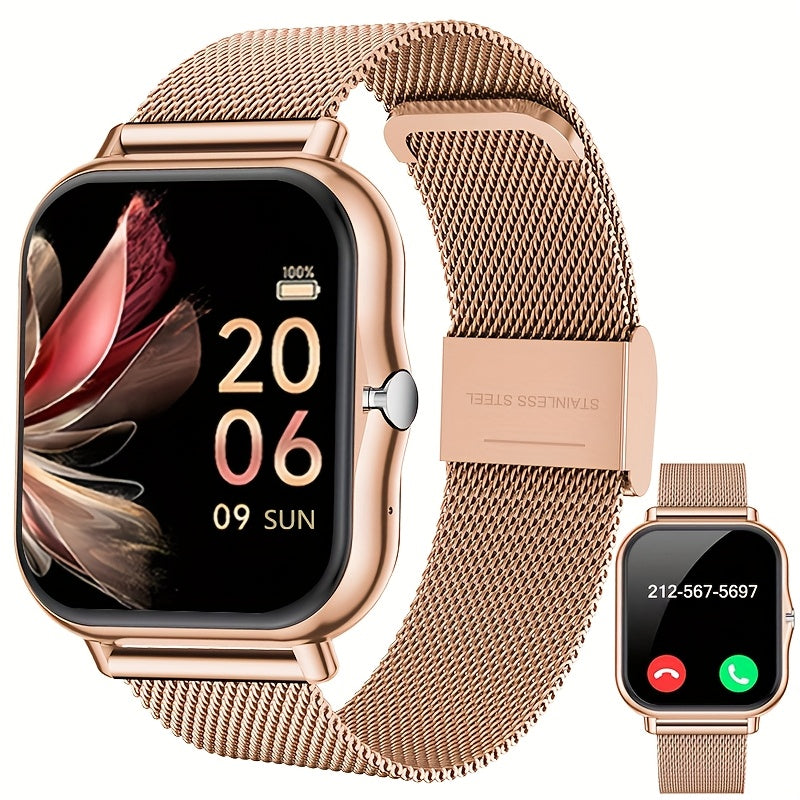 Smart Watch for Men and Women Stainless Steel Mesh Band Compatible with Android and iPhone
