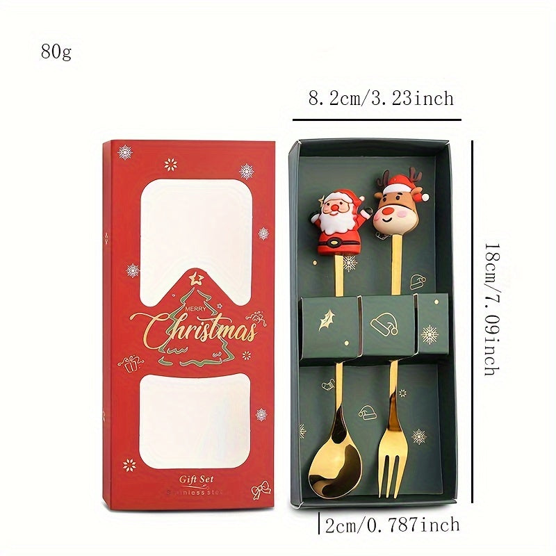 Christmas Themed Stainless Steel Flatware Set with Decorative Handles in Gift Box