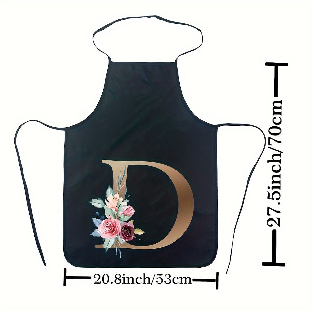 Women's Floral Polyester Kitchen Apron with Letter Print and Monogram