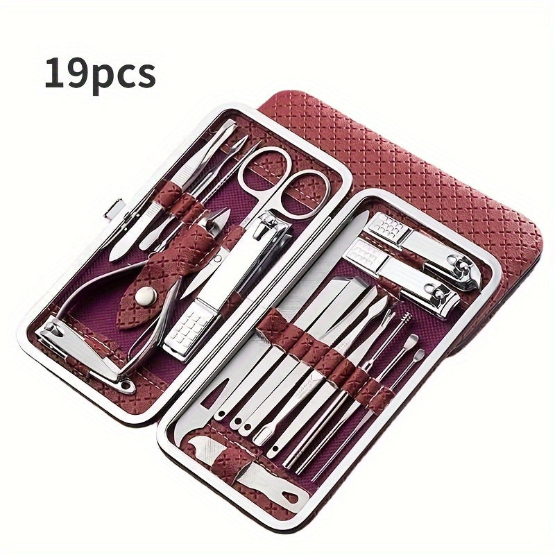 Set of 8 or 19 Stainless Steel Nail Clipper and Manicure Tools for Foot and Nail Care