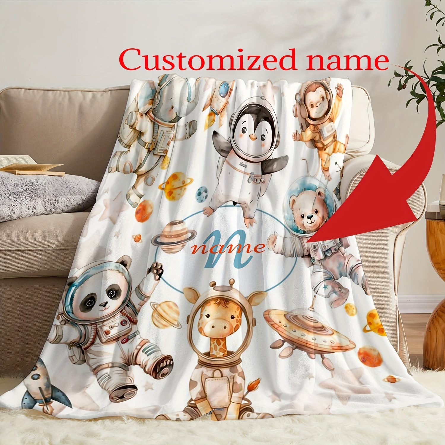 Personalized Space-Themed Flannel Fleece Blanket for Kids and Adults Reversible Cozy Throw