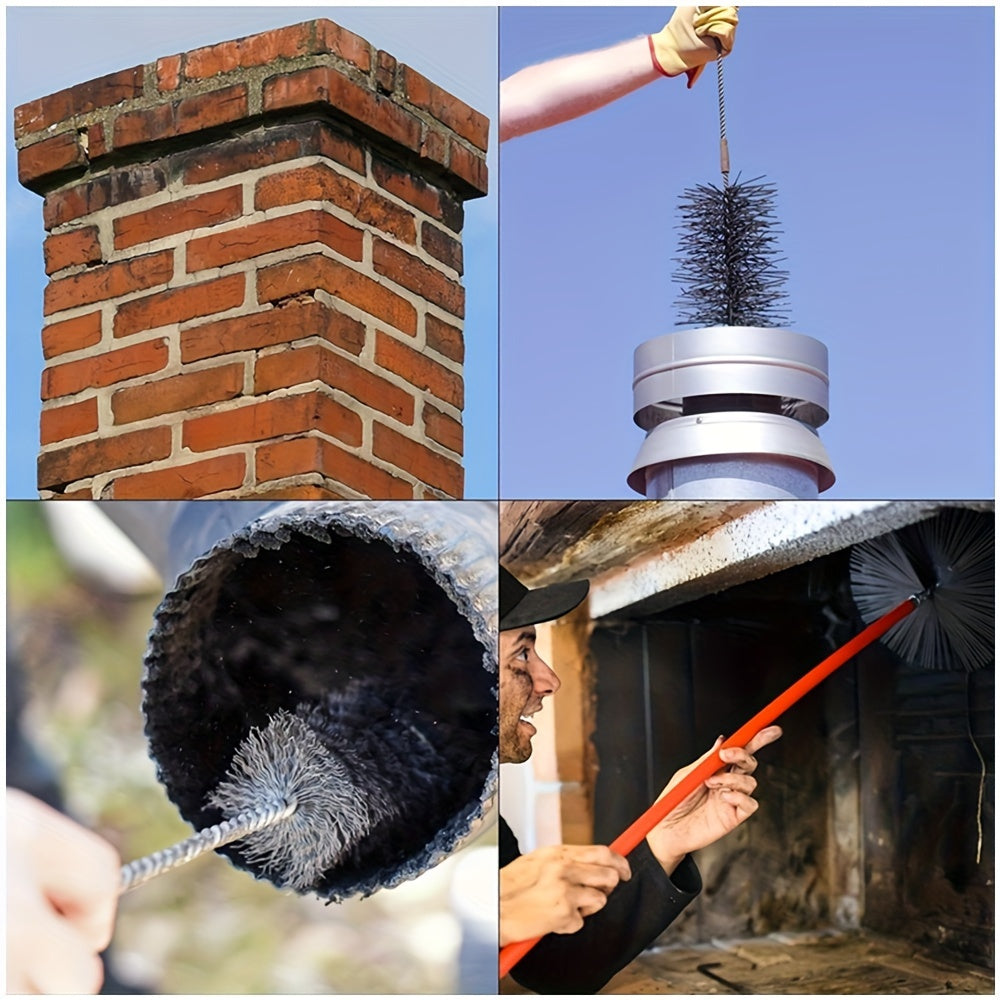 Set of 3 Stainless Steel Chimney Cleaning Brushes for Fireplace and Vent Ducts