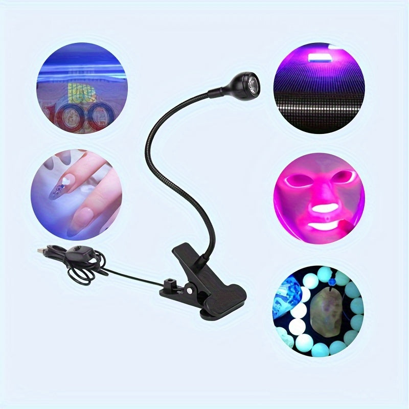 USB Powered UV Nail Lamp with Clip-On Flexible Metal Tube for DIY Gel Nails