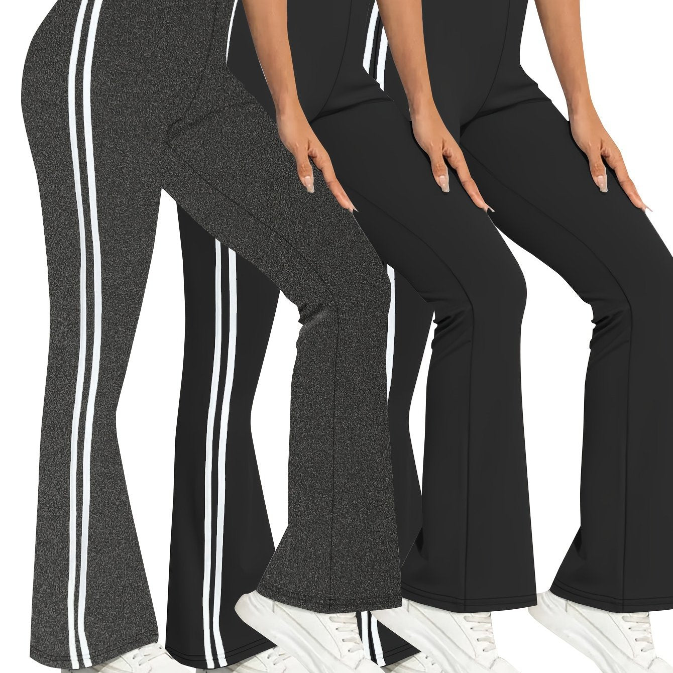 Women's Plus Size Sports Pants Set, High Waist Flare Leg, Spring Autumn