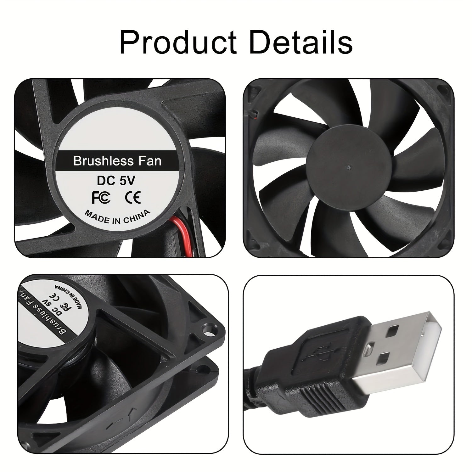 80mm x 25mm USB Portable Computer Cooling Fan Quiet High Airflow Small Device Fan