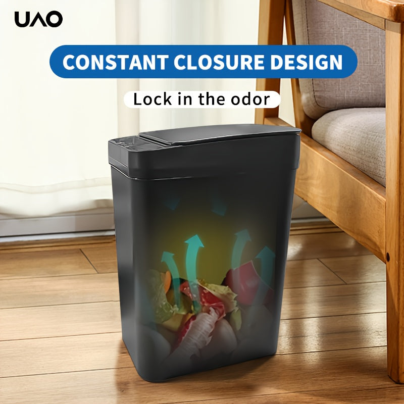 Batareyali Smart Slim Trash Can, oyoq bilan ochiladigan qopqog'i bilan oshxona va hammom uchun, hammom uchun ideal.