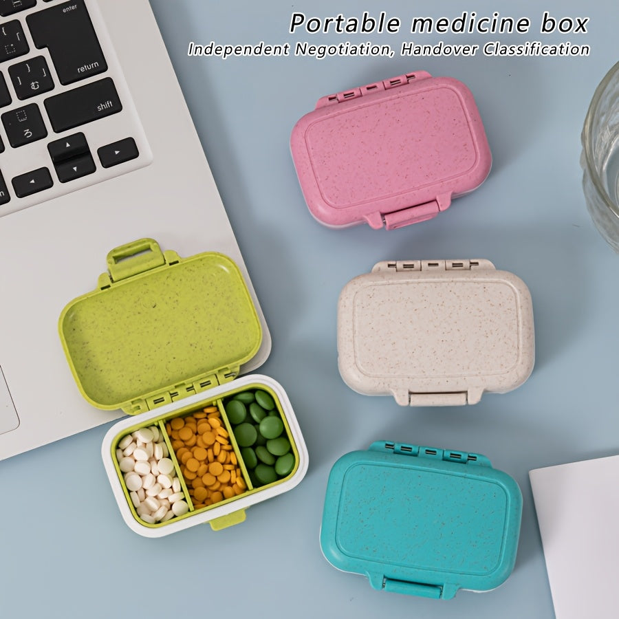 Caja de medicina mini portátil y colorida, a prueba de humedad, con organizador de 3 compartimentos