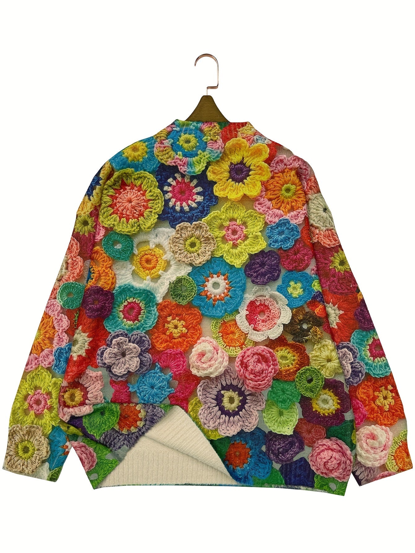 Women's Plus Size Knit Sweater Long Sleeve Crew Neck Floral Print Warm Top