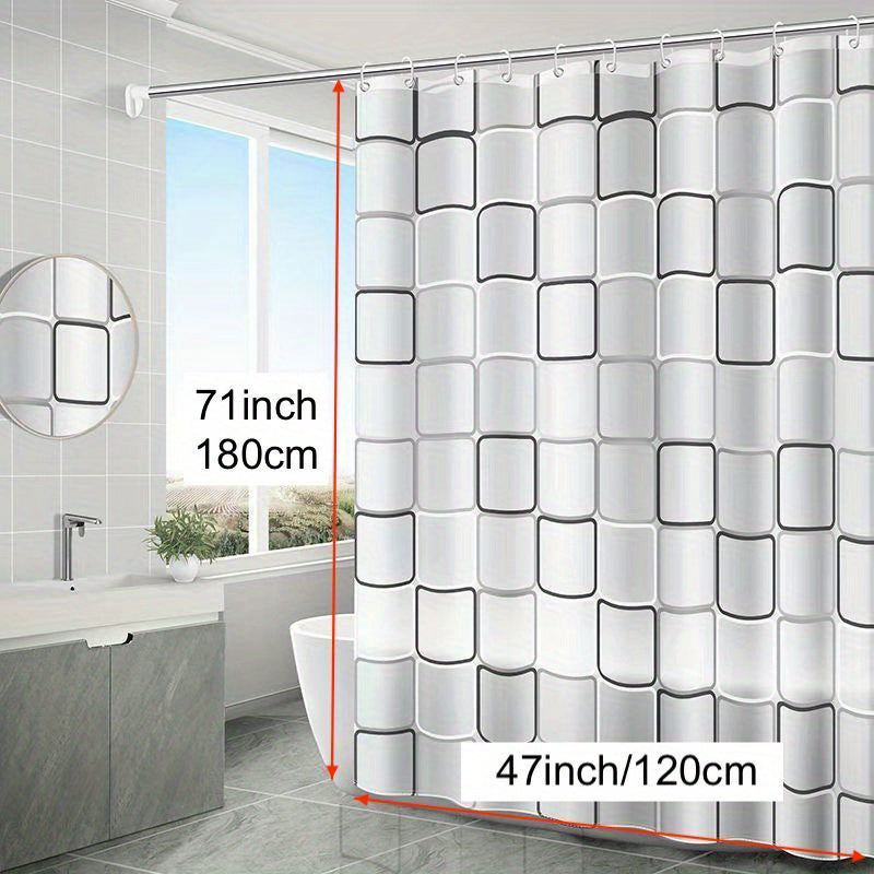 Checkered PEVA Shower Curtain Liner Waterproof Semi-Transparent with Hooks Bathroom Decor