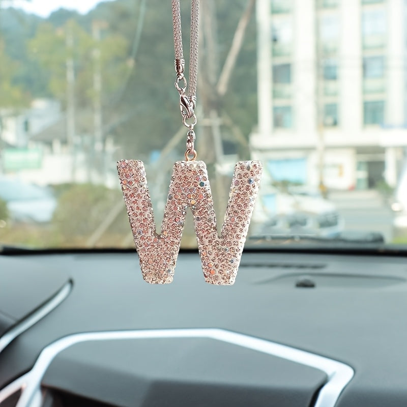 Crystal Bling Alphabet Letter Pendant for Vehicle Mirror with Rhinestones and Metal Material