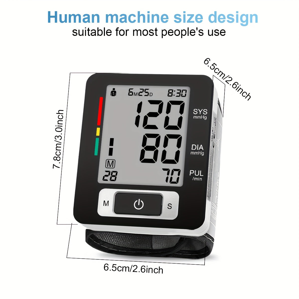 Portable Digital Wrist Blood Pressure Monitor with Large LCD Display Adjustable Strap White
