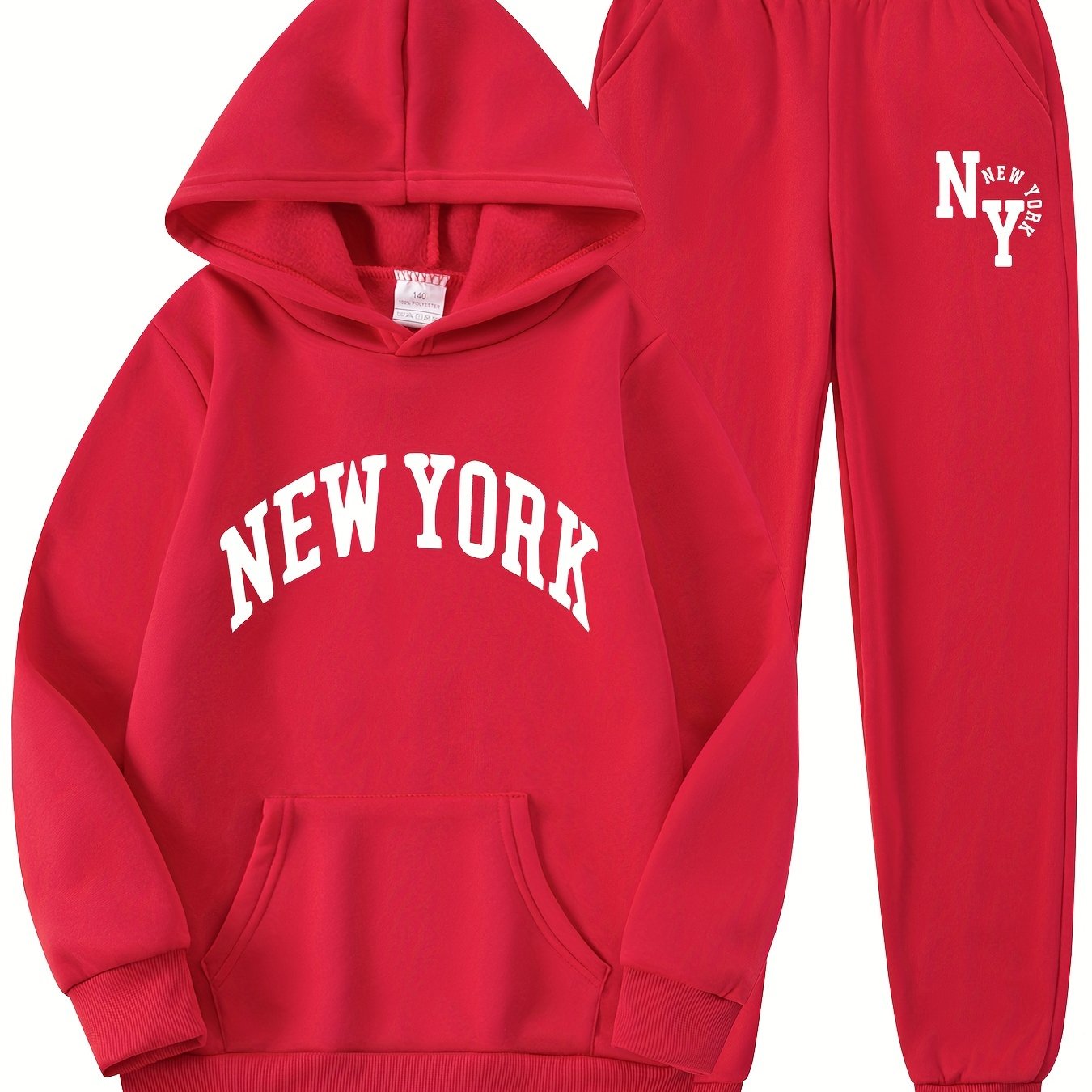 Bolalar uchun Nyu-York harfli printli hoody va sport shimlari to'plami. Kengaytirilgan polyester to'qima matosidan tayyorlangan, cho'ntaklari bor. O'g'il bolalar, qizlar, o'smirlar va bolalar uchun ozgina cho'ziladigan va odatdagi moslikda. Ideal uchun